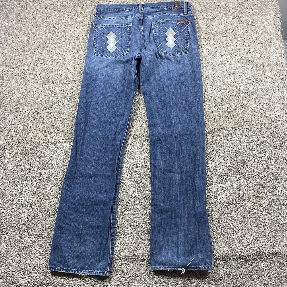 Men's Blue Denim Jeans with Argyle Back Pocket Detail 7 For All Man Kind 33x31